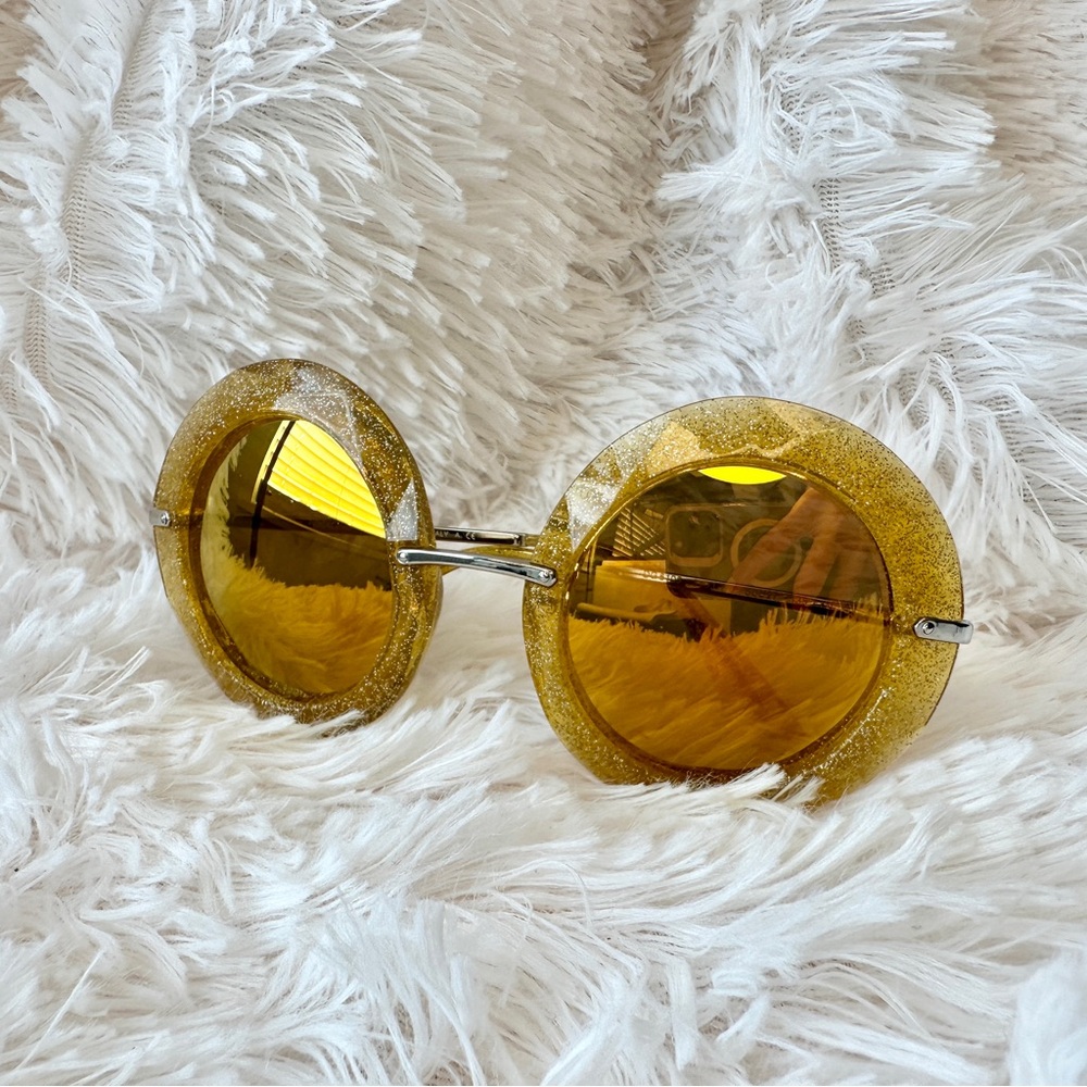 Dolce & Gabbana DG Round Gold Yellow Glitter Sunglasses Sunnies Shades Authentic - Picture 15 of 15